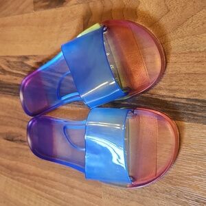 Clear Rainbow Jelly Slide Pride Sandals Size 6
